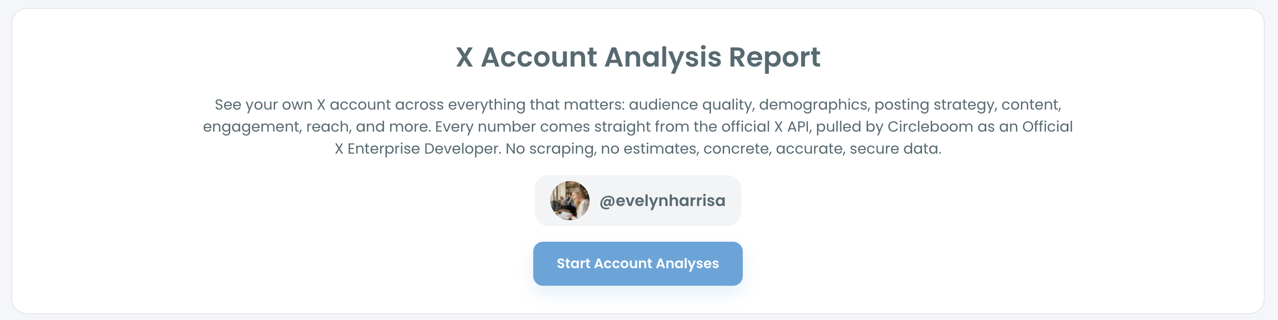 X Account Analysis Report start screen