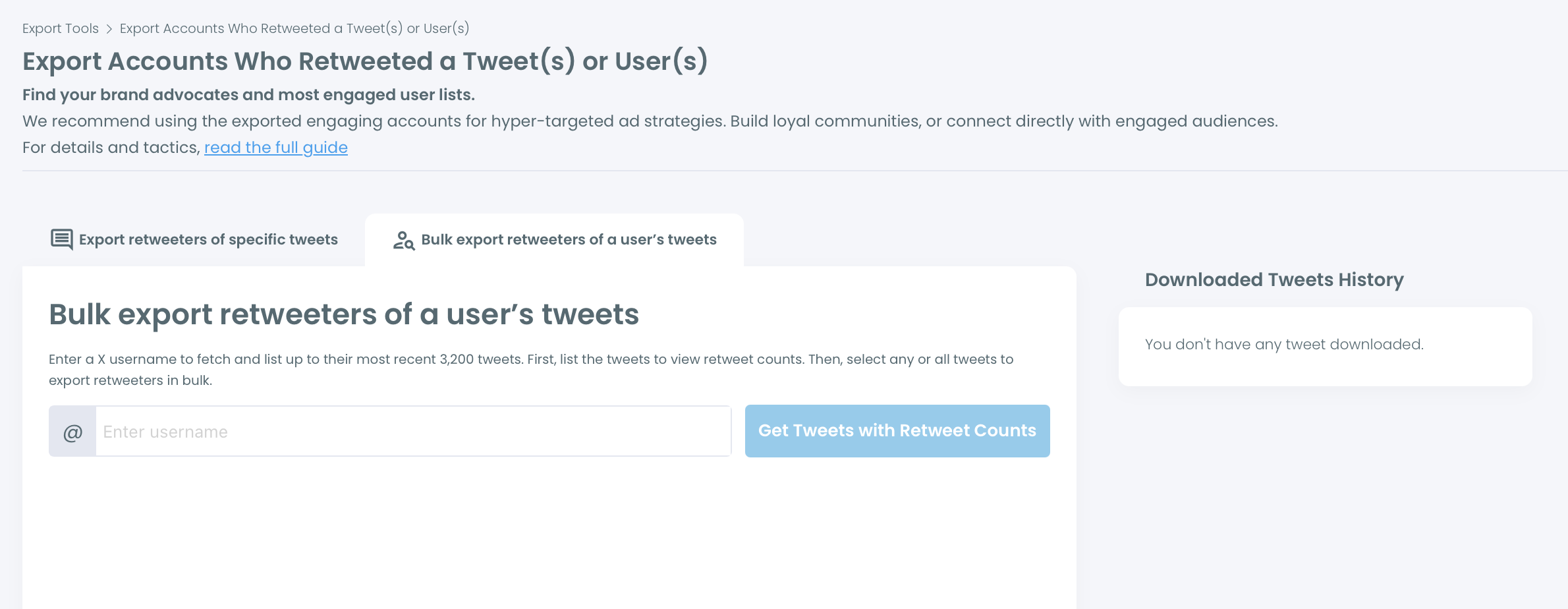 Bulk export retweeters of a user's tweets