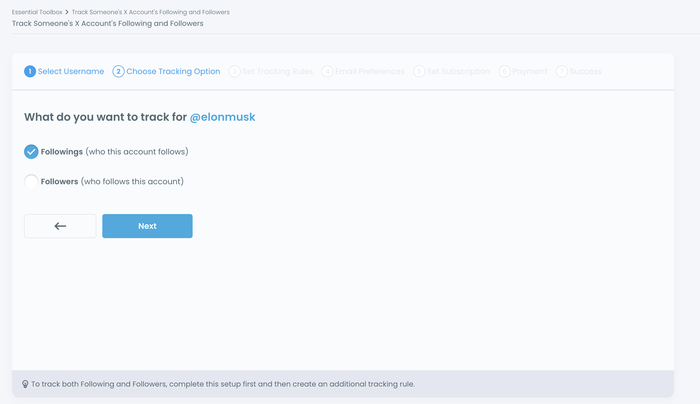 Choose tracking options