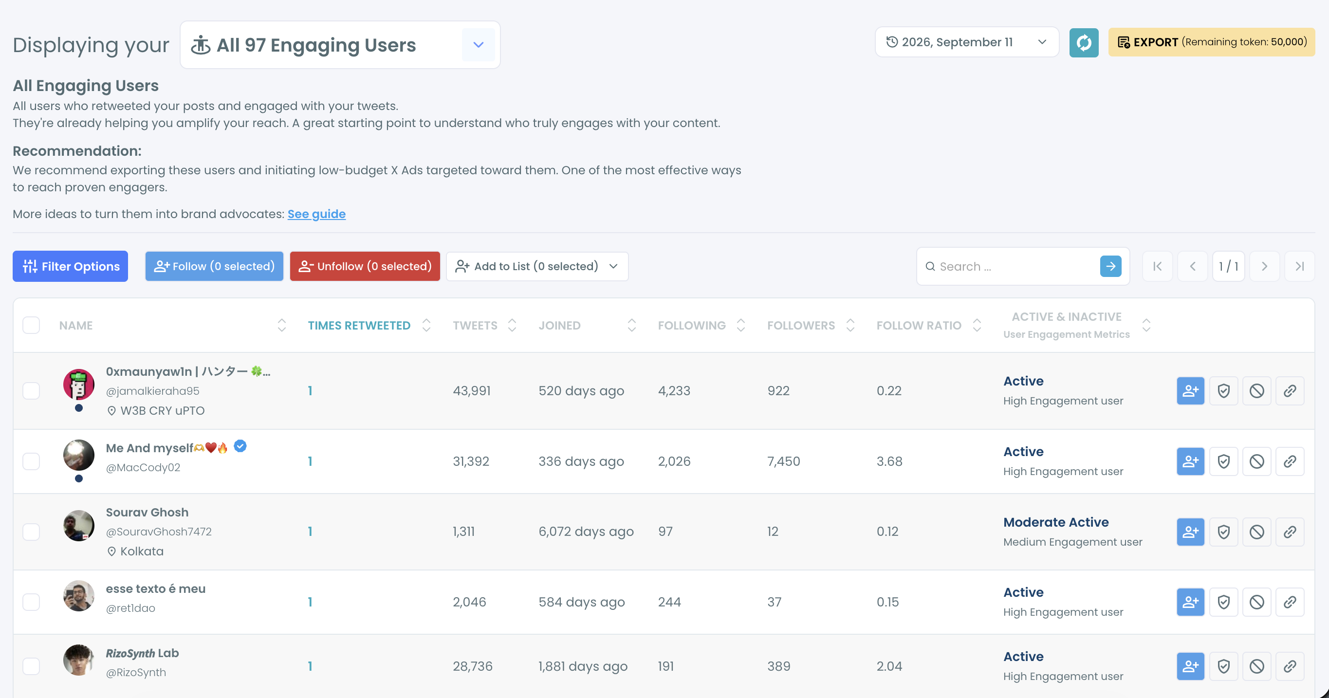 Engaging & Loyal Followers list