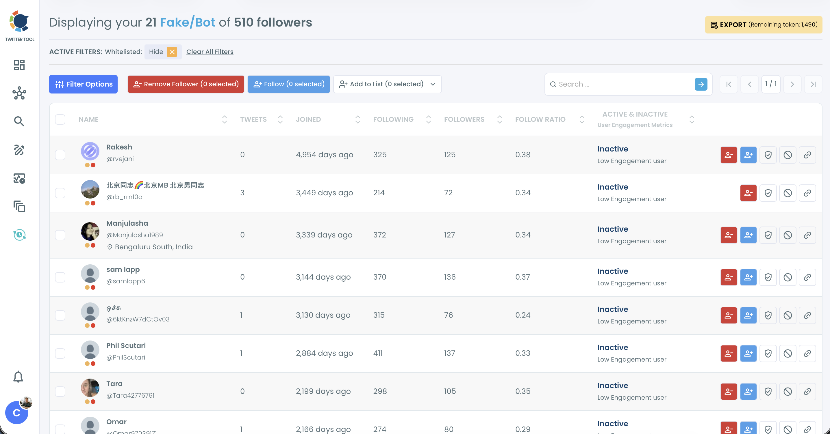 Fake/Bot Followers list