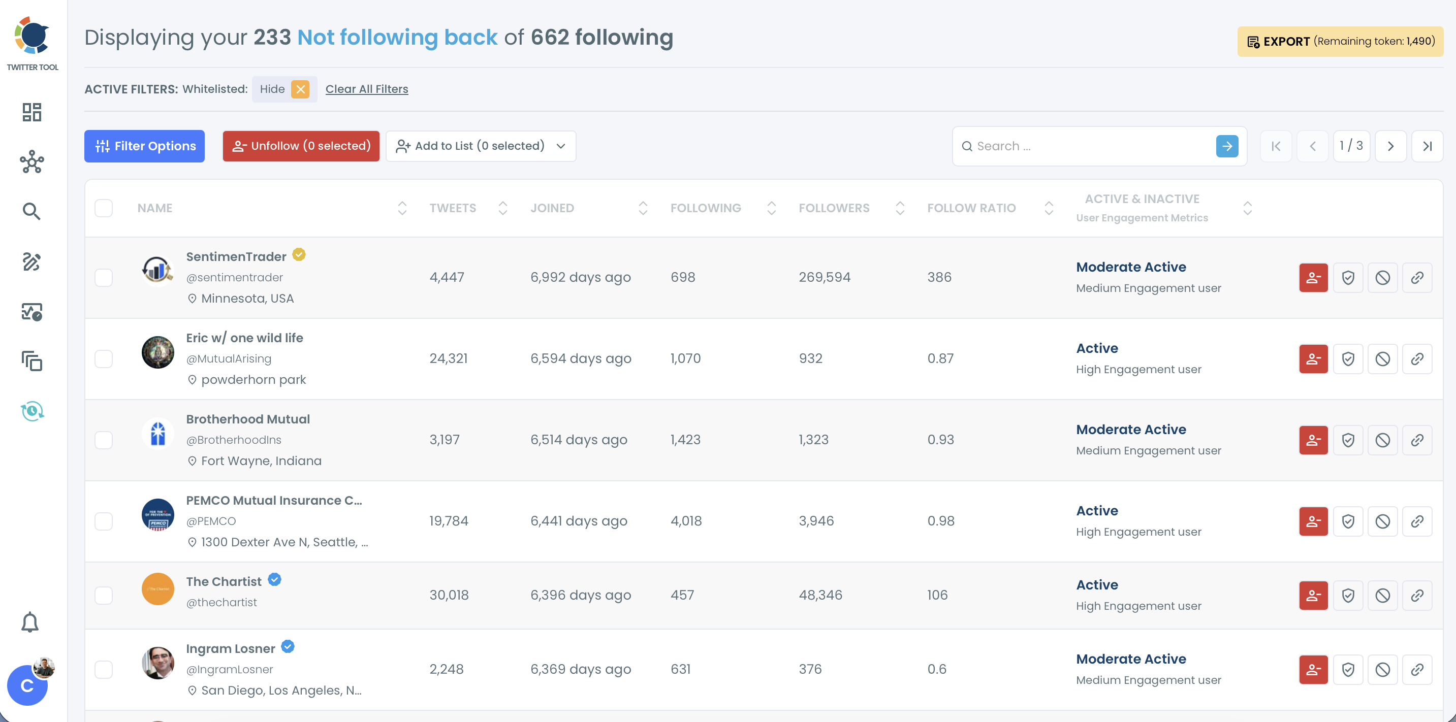 Not Following Back list