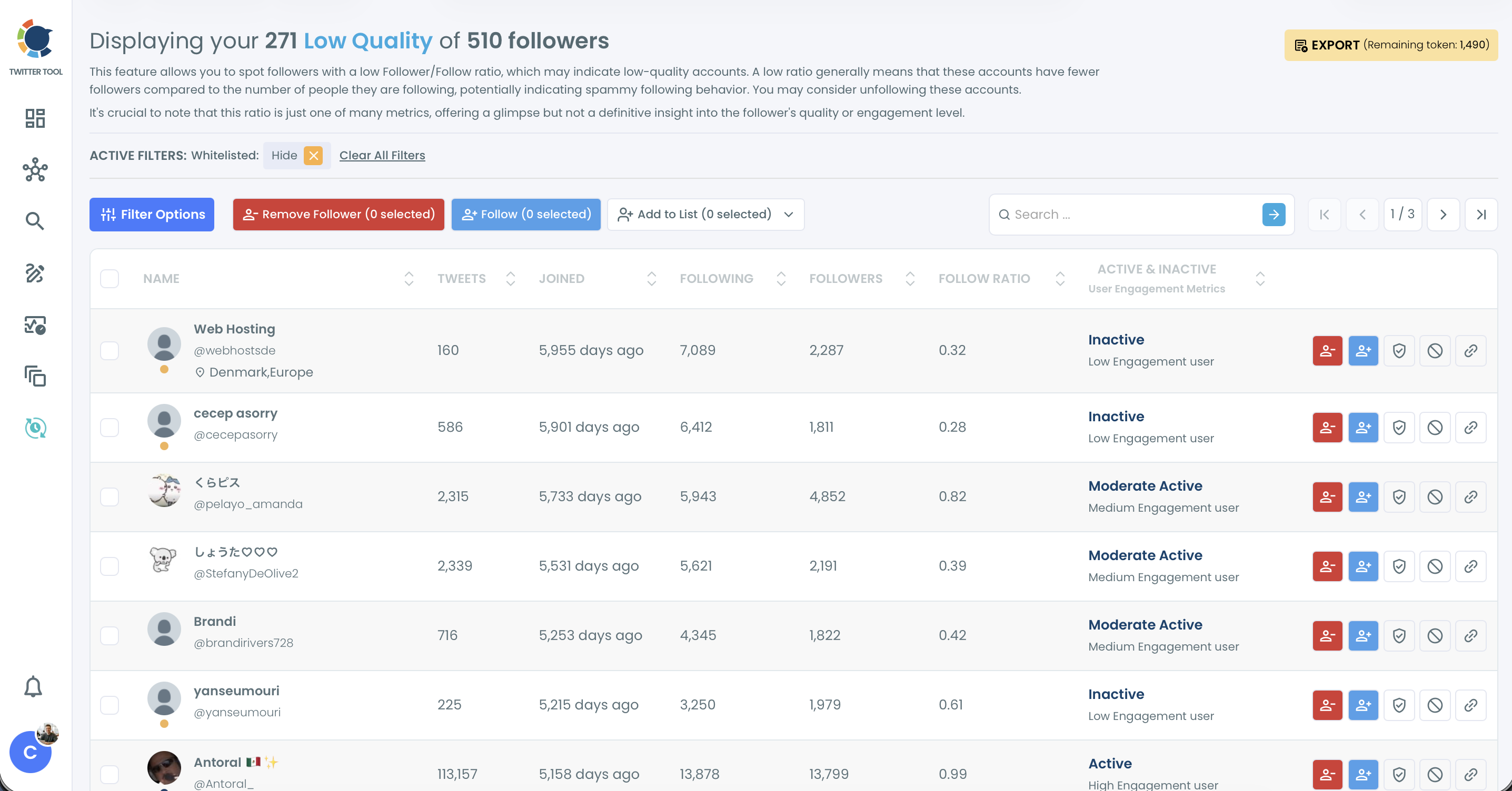 Low Quality Followers list