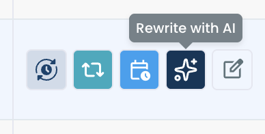 Per-post action buttons in X Post Analytics with the Rewrite with AI tooltip on the sparkle icon