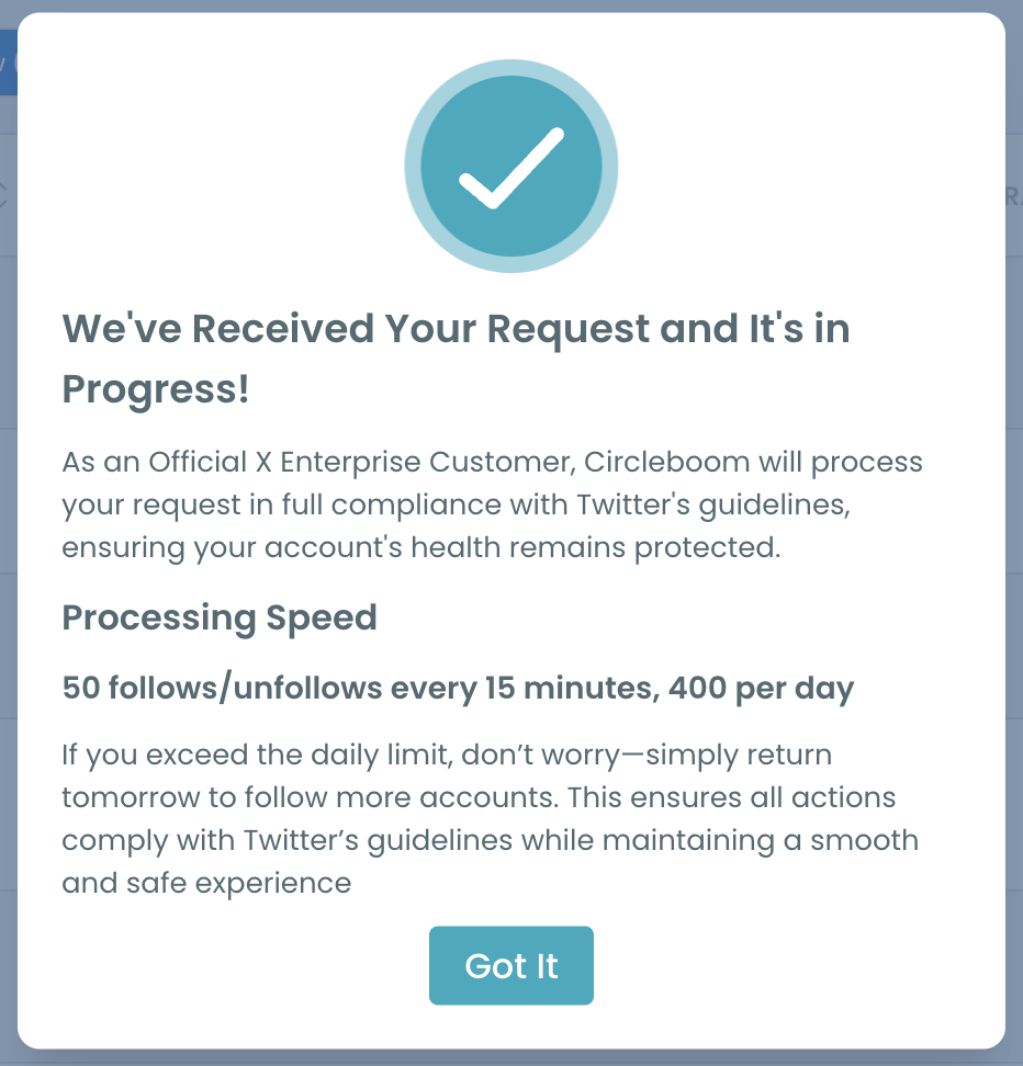 Processing speed: 400 follows per day