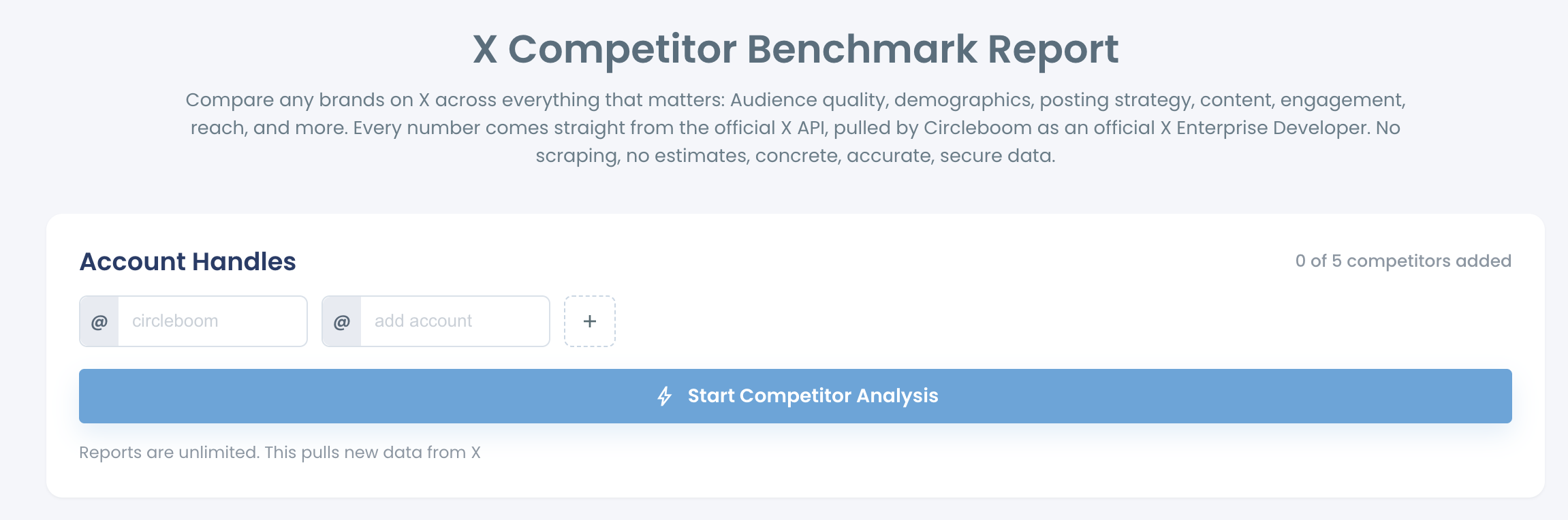 X Competitor Benchmark Report start screen